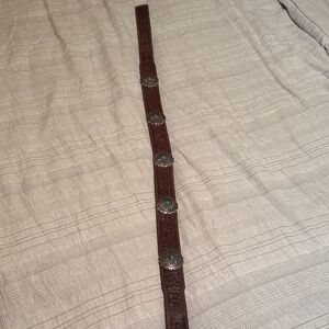 Tony Lama Brown Leather Belt with Silver Accents
